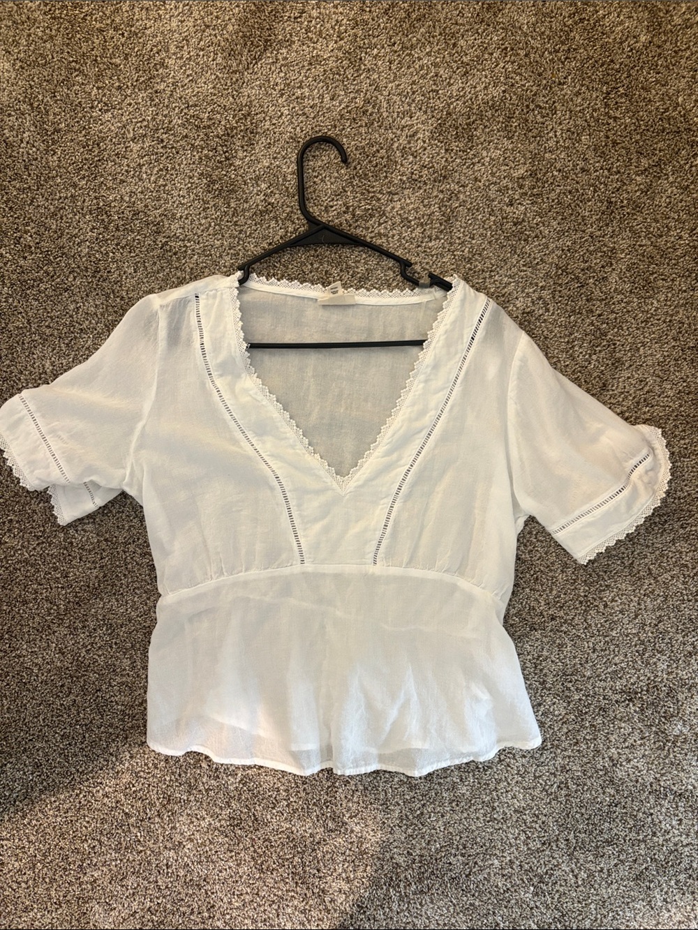 a.n.a White V-Neck Peplum Lace Trim Blouse